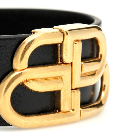 Shop Balenciaga Bb Leather Bracelet In Black