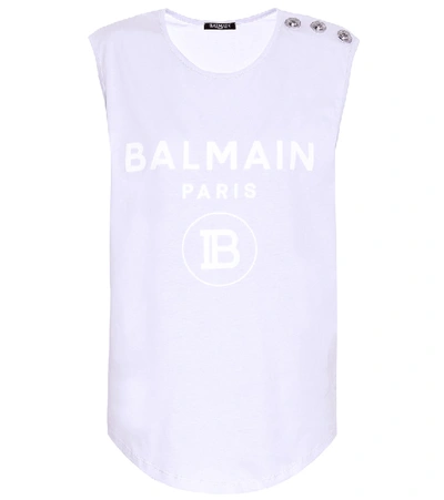 Shop Balmain Logo Cotton Top In White