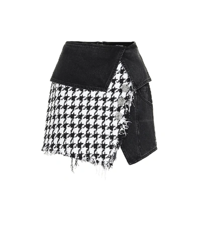 Shop Balmain Denim And Tweed Miniskirt In Black