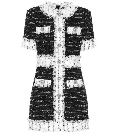 Shop Balmain Cotton-blend Tweed Minidress In Black