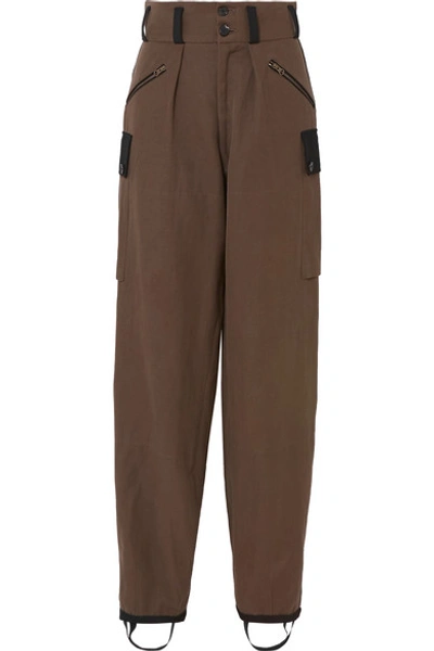 Shop Tre By Natalie Ratabesi Maia Pleated Two-tone Cotton-blend Twill Cargo Pants In Brown