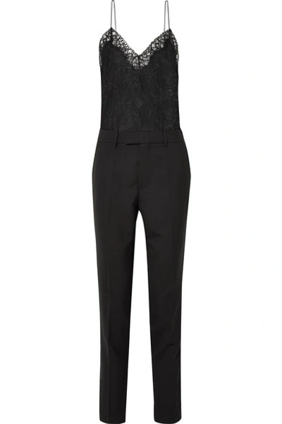 Shop Philosophy Di Lorenzo Serafini Satin-trimmed Grain De Poudre And Lace Jumpsuit In Black