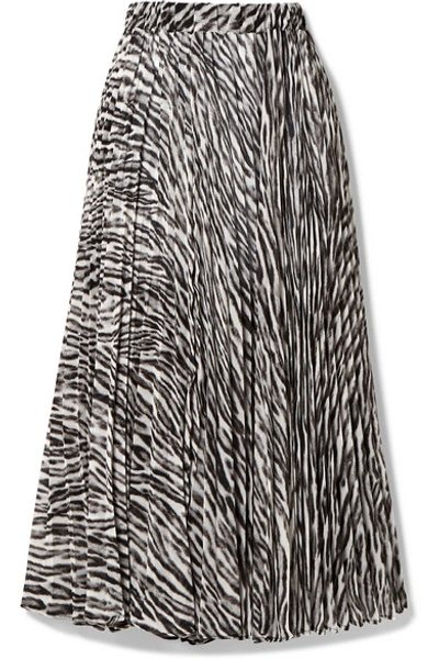 Shop Michael Michael Kors Pleated Zebra-print Georgette Midi Skirt In Gray