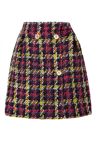 Shop Versace Checked Wool-blend Tweed Mini Skirt In Pink
