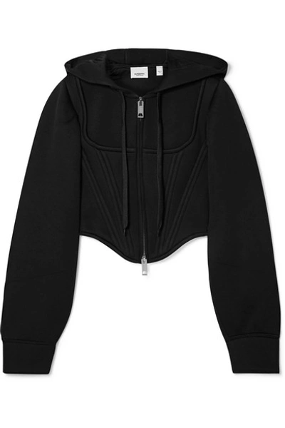 Shop Burberry Cropped Paneled Modal-neoprene Hoodie In Black