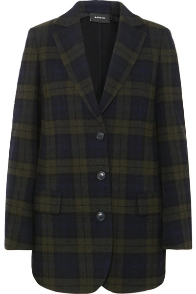 Shop Akris Datson Checked Wool-blend Blazer In Navy