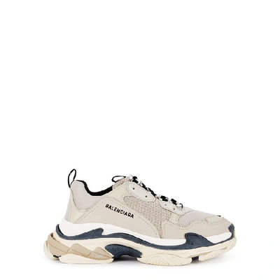 Shop Balenciaga Triple S Stone Mesh And Leather Sneakers In Beige