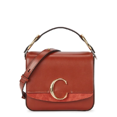 Shop Chloé C Medium Leather Top Handle Bag In Brown