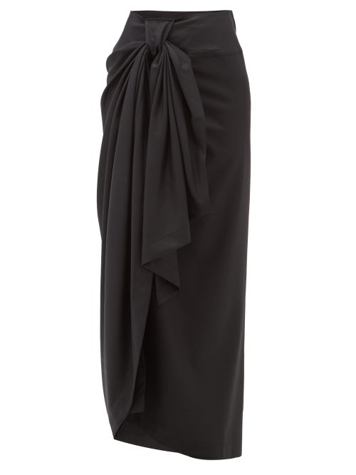 Edward Crutchley Stripe Sarong-Style Wool Maxi Skirt In Black | ModeSens