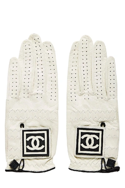 Shop Chanel White Leather Perforated Gloves