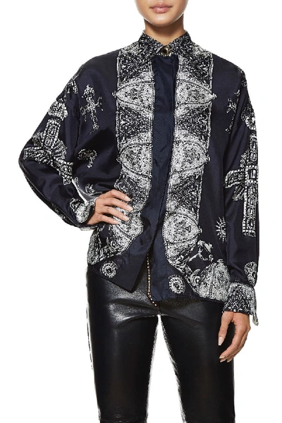 Shop Versace Black Silk Cross Shirt