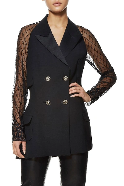 Shop Versace Black Wool & Tulle Tuxedo Jacket
