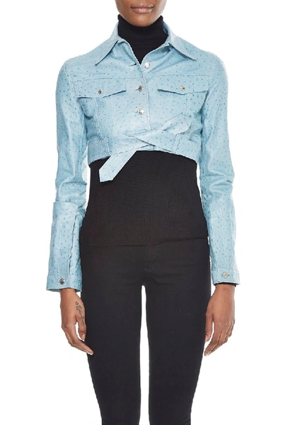 Pre-owned Dior Blue Ostrich Cropped Jacket