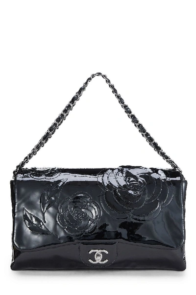 Pre-owned Chanel Black Patent Leather Camellia Classic Flap Large