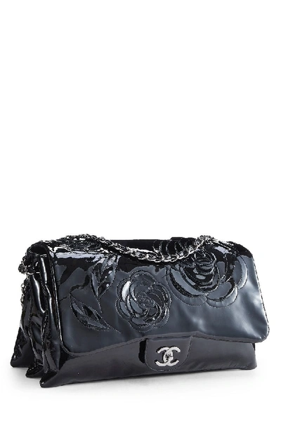 Pre-owned Chanel Black Patent Leather Camellia Classic Flap Large
