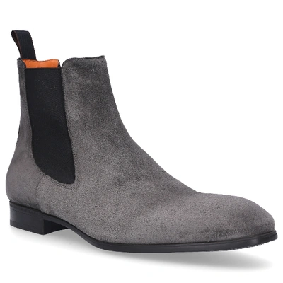 Shop Santoni Chelsea Boots 13434 Suede In Grey