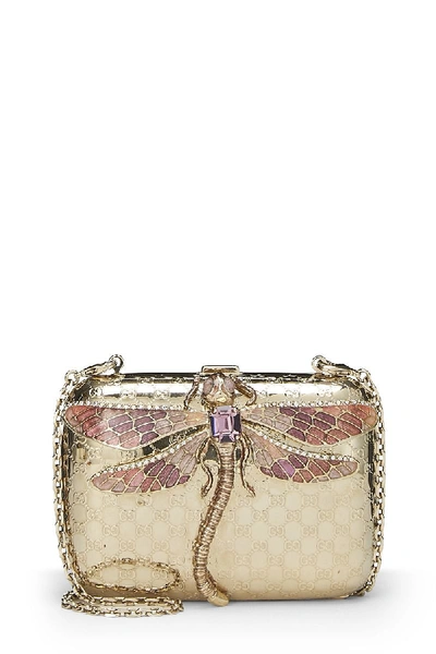 Pre-owned Gucci Gold Microssima Dragonfly Minaudiere