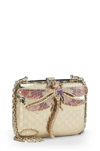 Pre-owned Gucci Gold Microssima Dragonfly Minaudiere