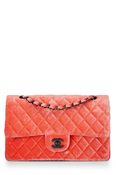 Pre-owned Chanel Orange Velvet Double Flap Shoulder Bag