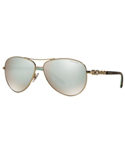 Shop Tiffany & Co Sunglasses, Tf3049b 58 In Pale Gold/dark Brown Mirror White