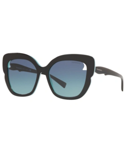 Shop Tiffany & Co Sunglasses, Tf4161 56 In Black/blue/azure Gradient Blue
