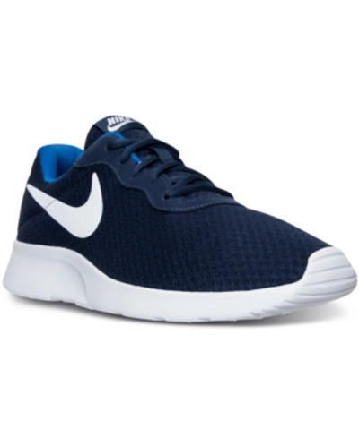 Shop Nike Men's Tanjun Casual Sneakers From Finish Line In Midnight Navy/white-game