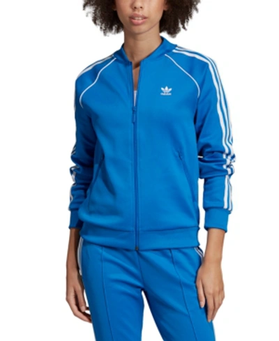 Shop Adidas Originals Adicolor Superstar Three-stripe Track Jacket In Blue