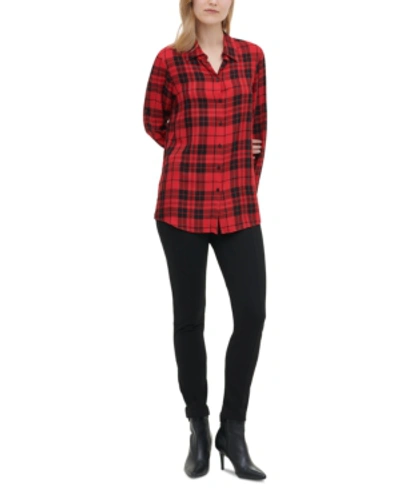Shop Calvin Klein Plaid Shirt In Red Black Plaid