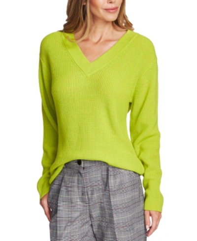 Shop Vince Camuto Ribbed V-neck Sweater In Lime Chrome