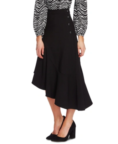 Shop Vince Camuto Asymmetrical Button-up Skirt In Rich Black