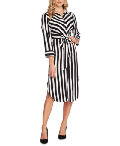Shop Vince Camuto Striped Tie-front Shirtdress In Rich Black