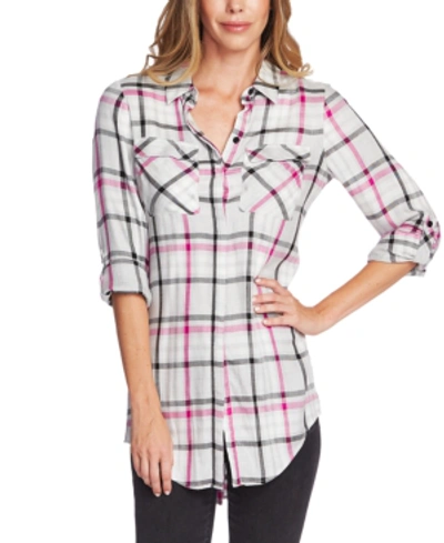 Shop Vince Camuto Plaid Tunic In Pink Shock