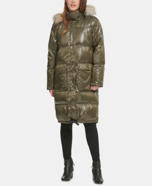dkny faux fur puffer coat