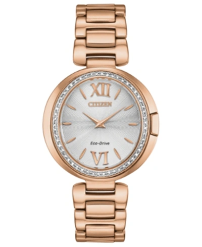 Shop Citizen Eco-drive Women's Capella Diamond-accent Rose Gold-tone Stainless Steel Bracelet Watch 34mm