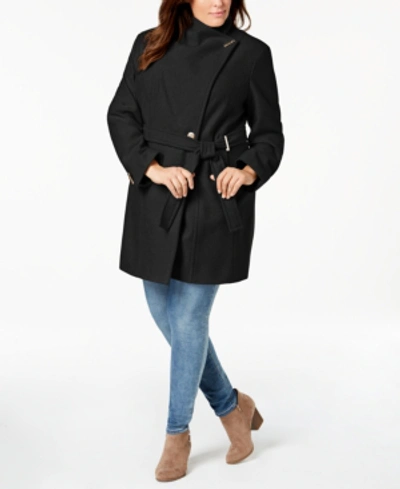 Calvin Klein Women's Plus Size Wrap Coat In Black | ModeSens