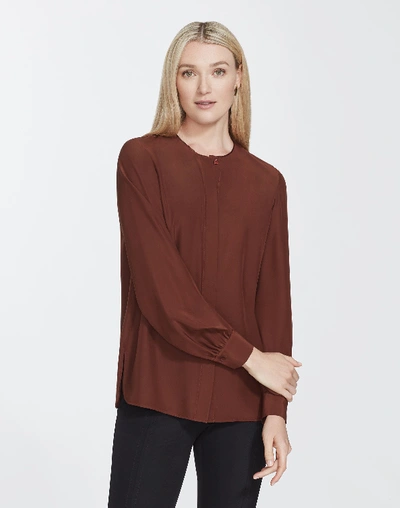 Shop Lafayette 148 Matte Silk Jenalee Blouse In Rust