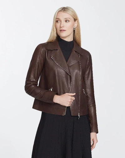 Shop Lafayette 148 Luscious Lambskin Oakley Jacket In Espresso