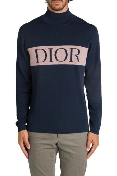 Shop Dior Logo Turtleneck In Blu