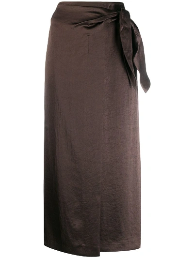 Shop Nanushka Satin Long Skirt In Brown