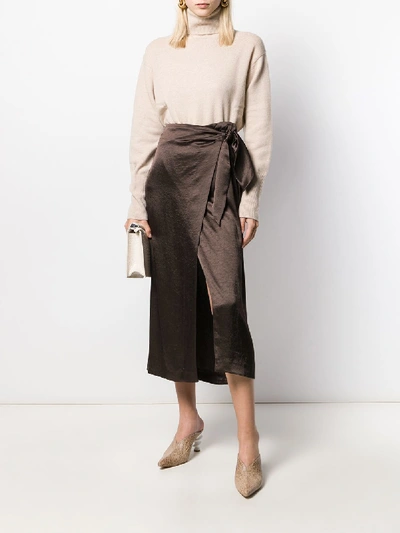 Shop Nanushka Satin Long Skirt In Brown