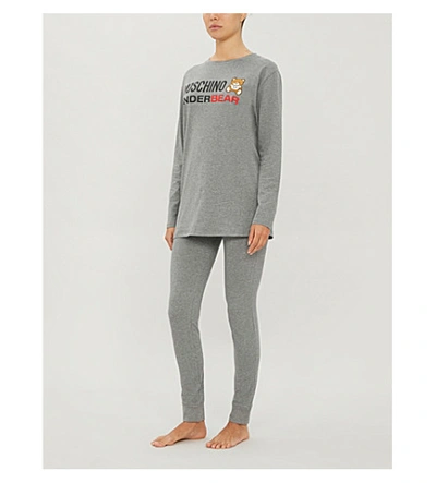 Shop Moschino Underbear Logo-embroidered Stretch-cotton Leggings In Medium Grey Melange