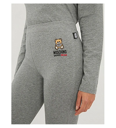 Shop Moschino Underbear Logo-embroidered Stretch-cotton Leggings In Medium Grey Melange