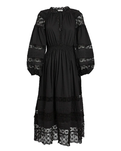 Shop Ulla Johnson Ophelia Cotton Poplin Dress In Black