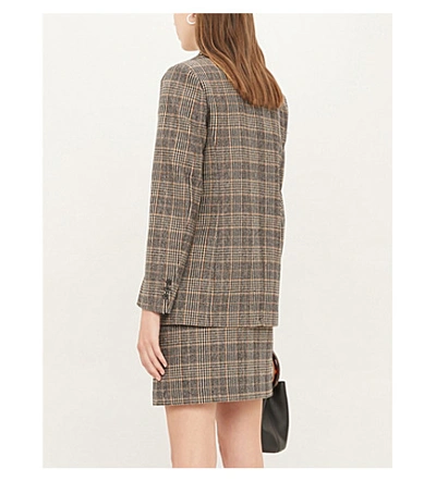 Shop Sandro Checked Cotton And Wool-blend Blazer In Camel