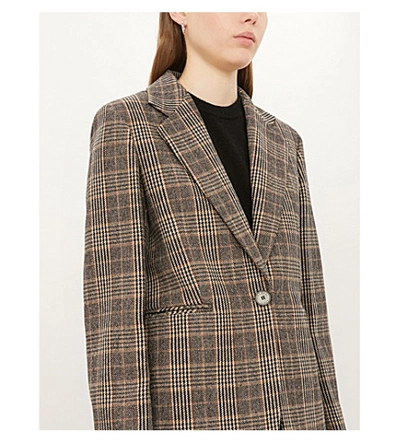 Shop Sandro Checked Cotton And Wool-blend Blazer In Camel