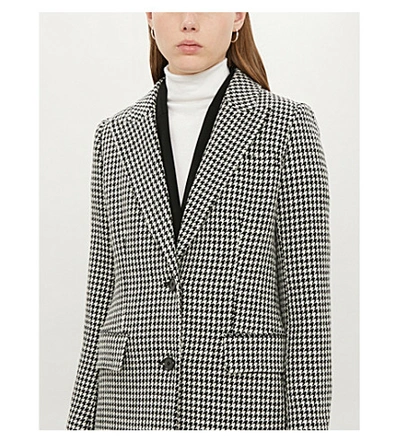 Shop Reiss Lara Puppytooth-print Wool-blend Coat In Monochrome