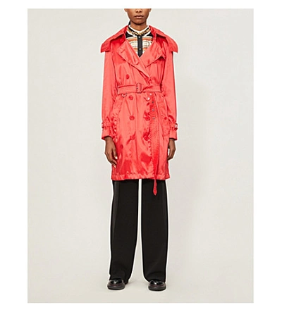 Shop Burberry Kensington Double-breasted Satin Trench Coat In Bright Red