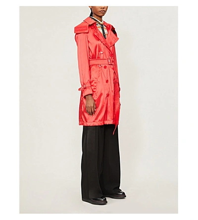 Shop Burberry Kensington Double-breasted Satin Trench Coat In Bright Red