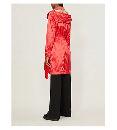 Shop Burberry Kensington Double-breasted Satin Trench Coat In Bright Red