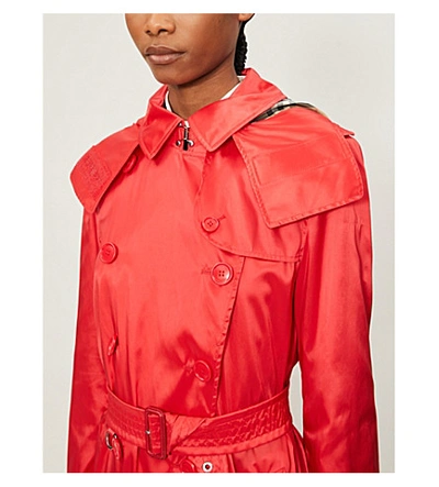 Shop Burberry Kensington Double-breasted Satin Trench Coat In Bright Red